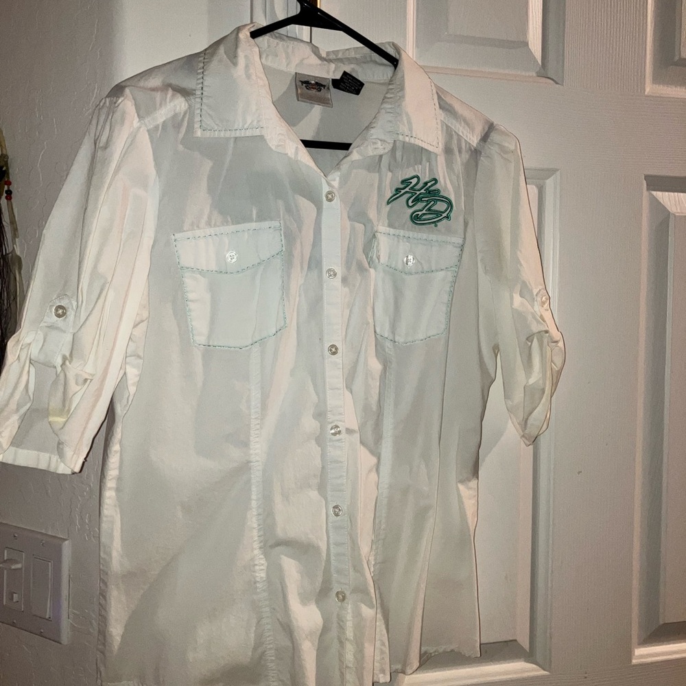 Harley-Davidson White 3/4 Sleeve Blouse